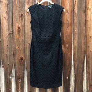 Lauren Ralph Black Crocheted Lace Sheath Dress 0